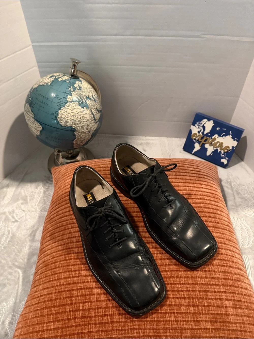 Stacy Adams Black Leather Square-Toe Lace-Up Oxfords Size 8.5